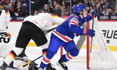 Will Zellers (Bruins prospect) celebrates a goal at the World Juniors