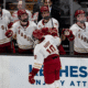 Boston College (Bruins prospect) James Hagens celebrates a goal at Beanpot (Photo Courtesy of Boston College Eagles on Facebook)