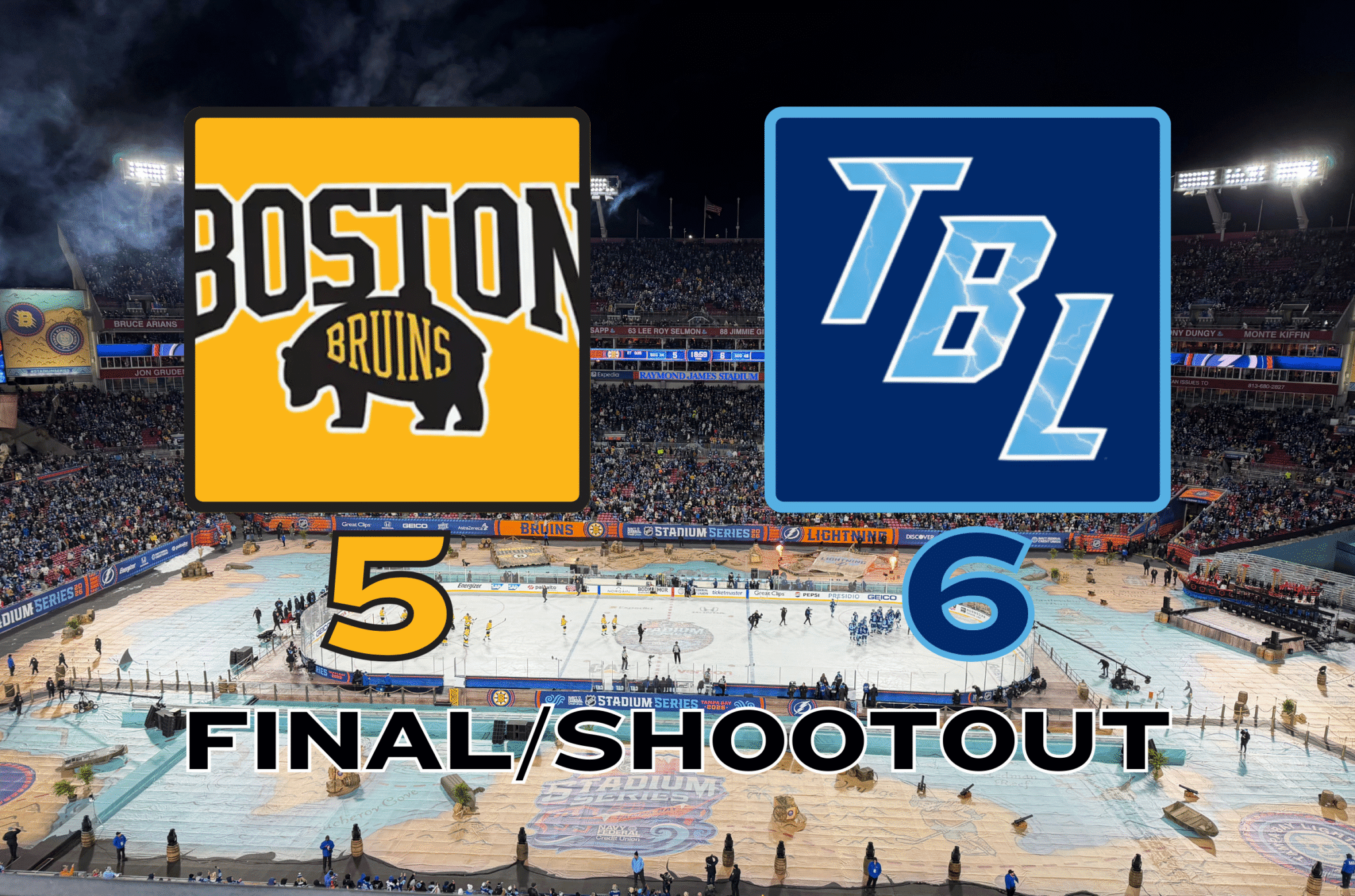 Bruins 5-6 Lightning February 1, 2026 Stadium Series at Raymond James Stadium