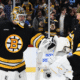 Jeremy Swayman and Joonas Korpisalo celebrate a win at the TD Garden (Boston Bruins via X)